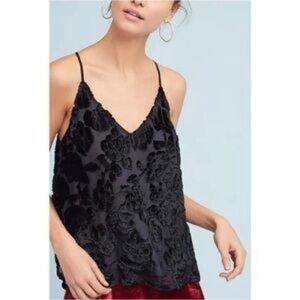 Maeve Black Crushed Velvet Floral Burnout  Layered Tank 6